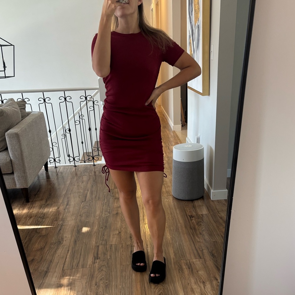 Zara Ruched Ribbed Mini Dress